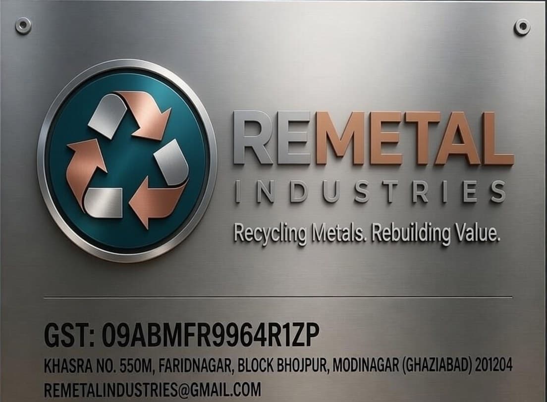 Remetal Industries nameplate with the yard address, GST and email