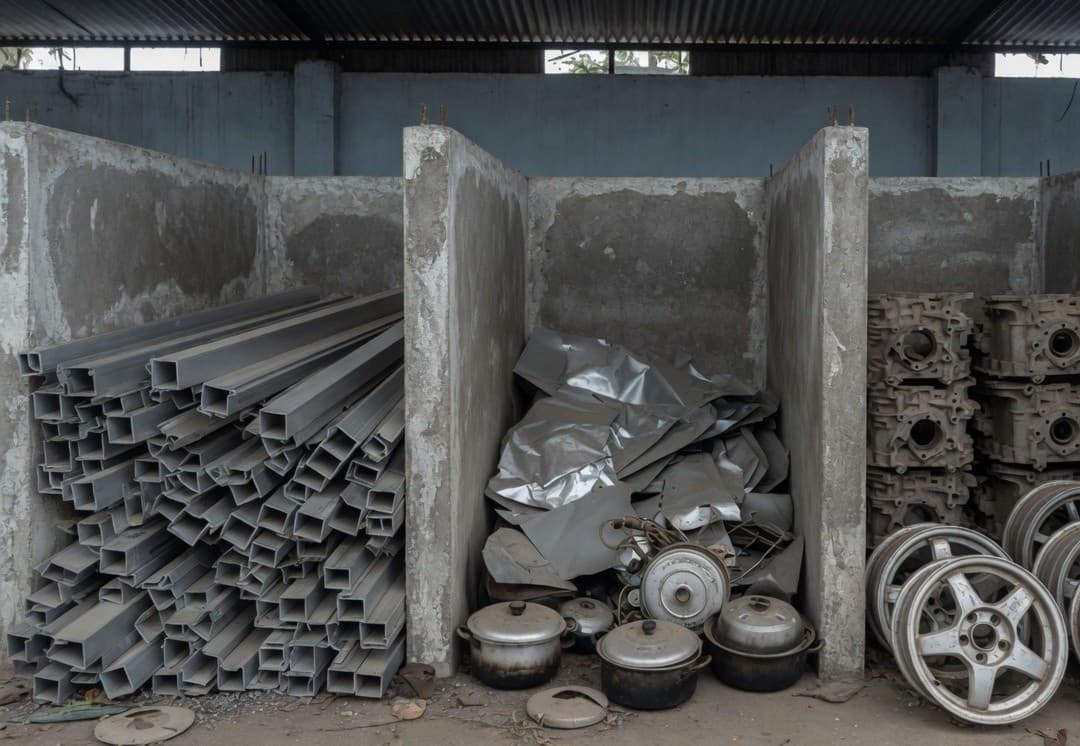 Sorted aluminium scrap in concrete bays