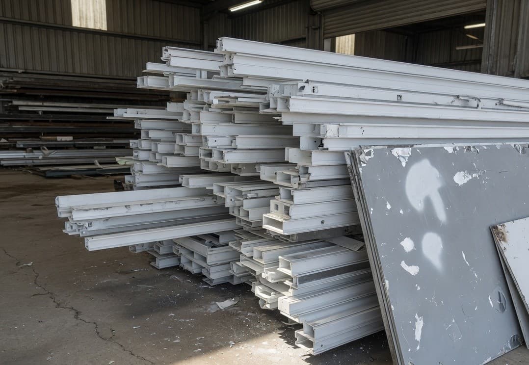 White powder-coated aluminium profiles beside painted sheet